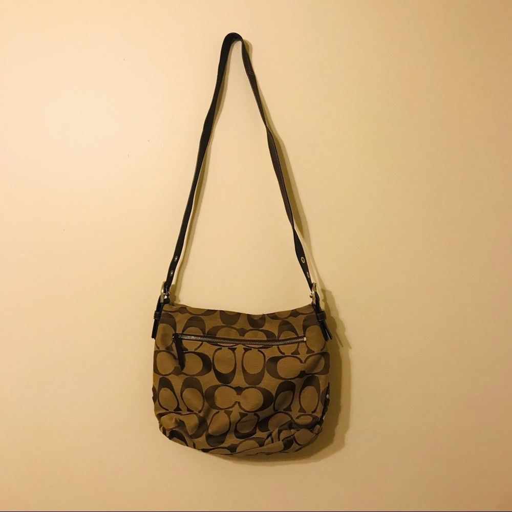 Coach Khaki Mahogany Jacquard Leather Trim Hobo Bag - Picture 2 of 10